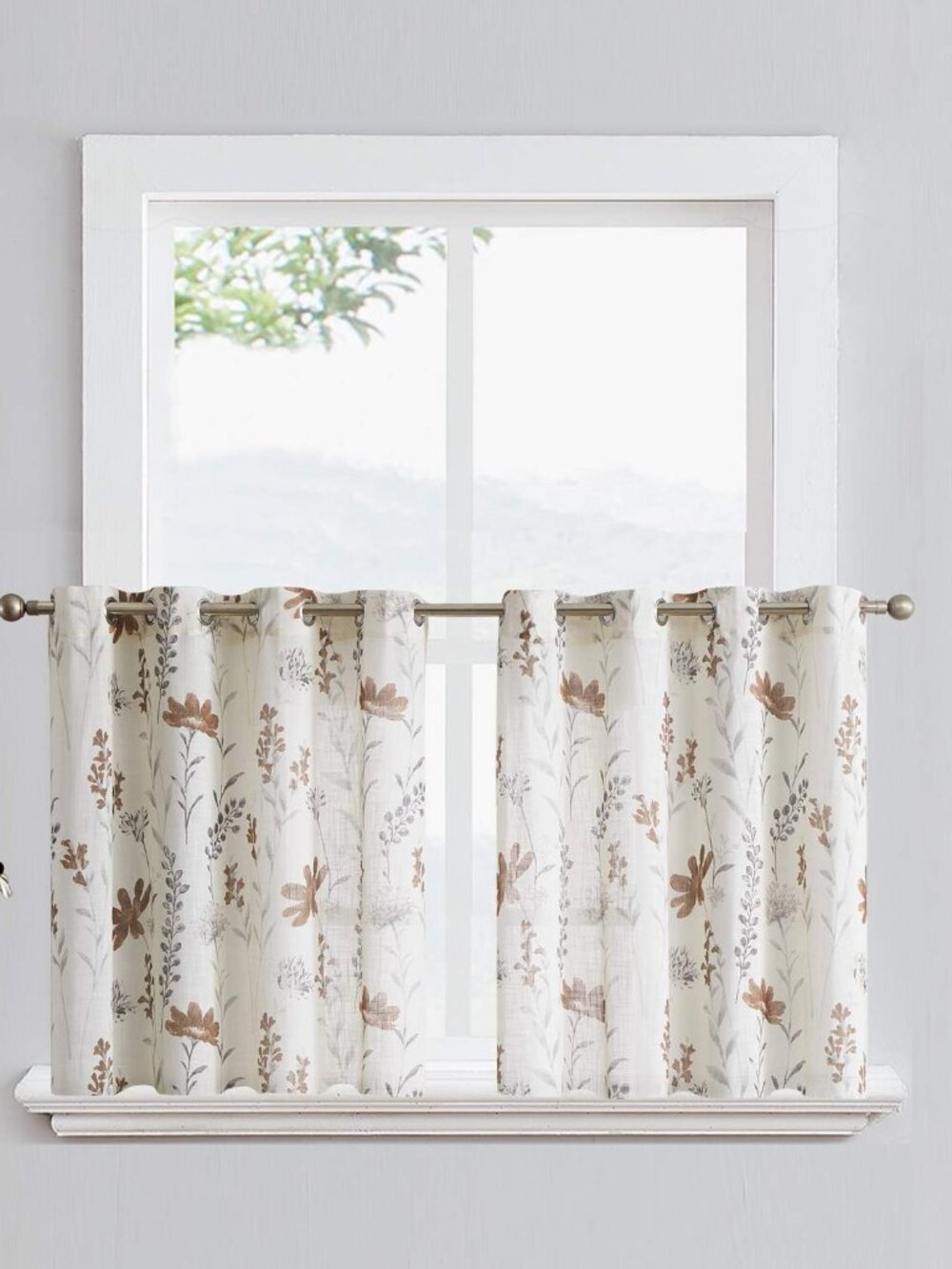 Semi Sheer Linen Textured Farmhouse Style Curtains for Kitchen, Bathroom, 52x36